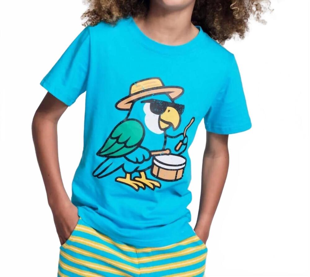 NEW APPAMAN boy's carnival parrot graphic short sleeve tee in teal